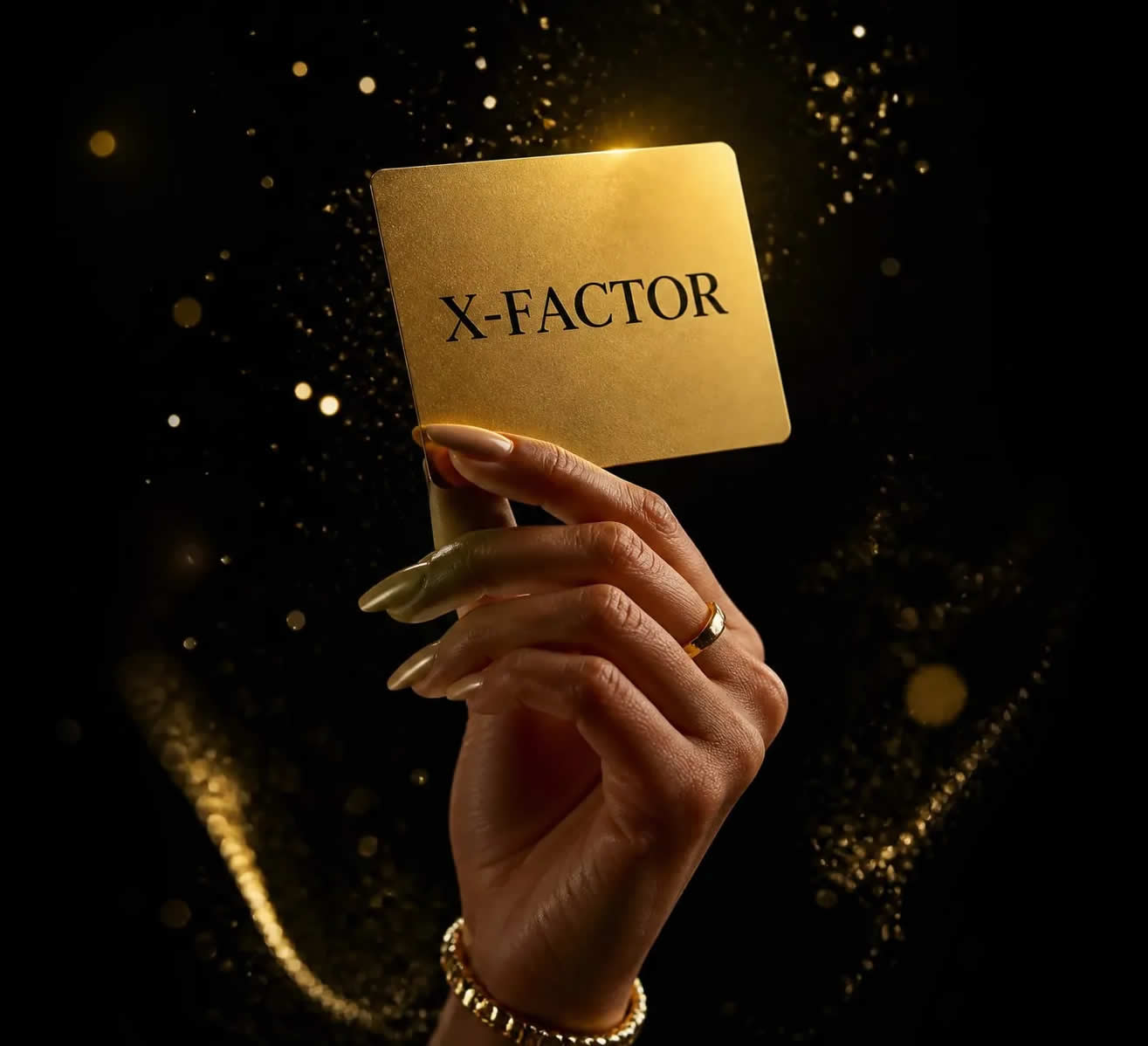 A hand offering the X-FACTOR card